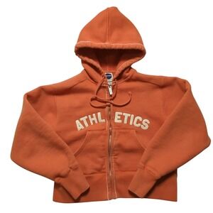 Blue Marlin ATHLETICS Chenille Orange Fade Zip Crop Heavy Hoodie Women Small